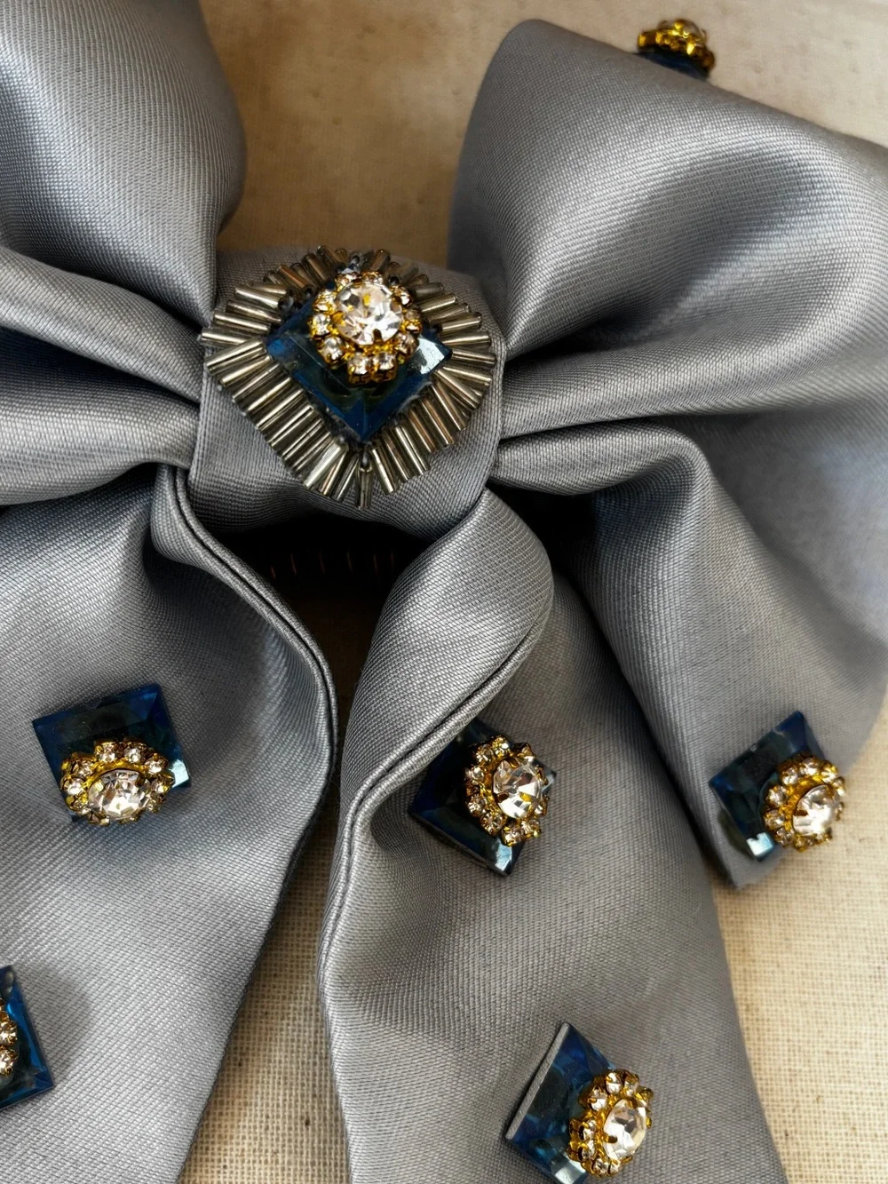 Handmade Satin Embellished Hair Bow Comb Accessory